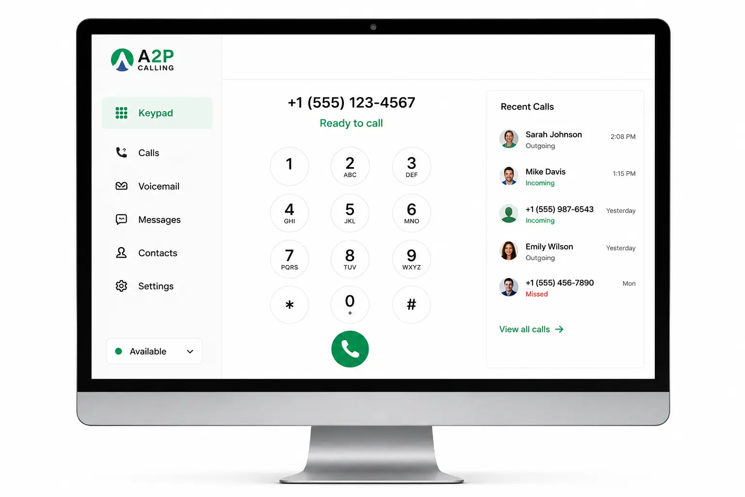 A2P Calling desktop app dashboard