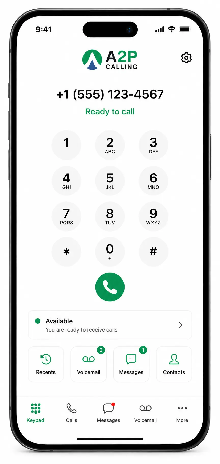 A2P Calling Mobile App dashboard